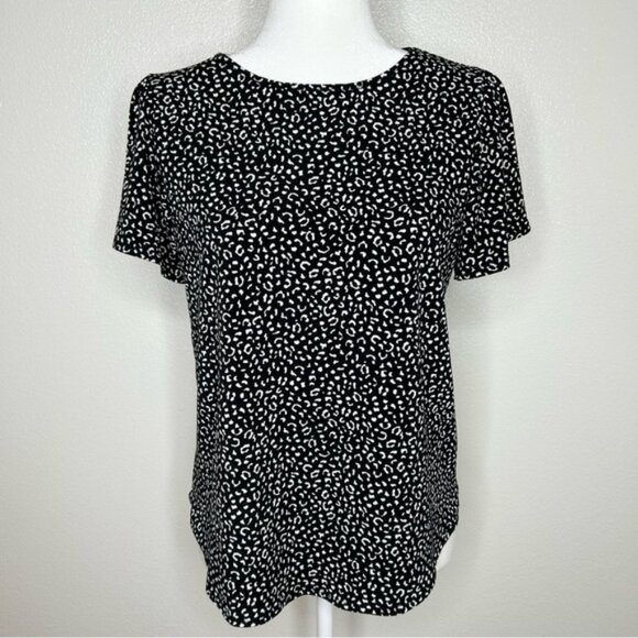 Banana Republic Womens Black Animal Print Jersey Blouse Flutter Sleeve Size S - Picture 1 of 10